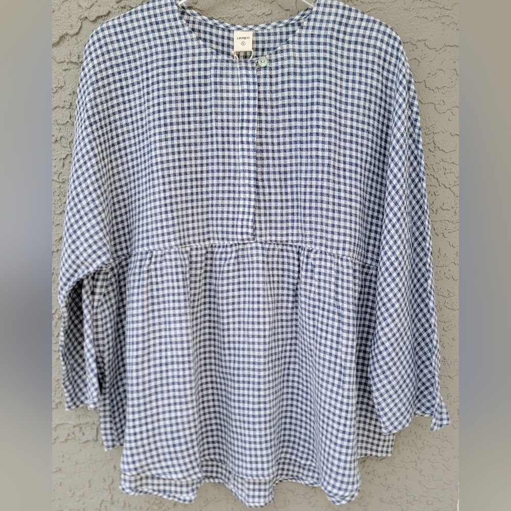 Lintico Caroline Linen Gingham Lagenlook Top Oversized Small NWT - Picture 3 of 16